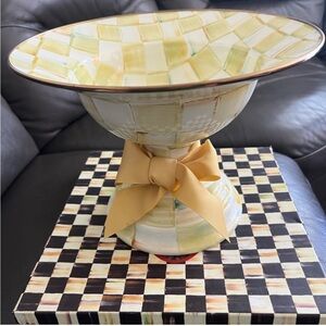 Mackenzie-Childs Parchment Check Large Pedestal Compote. NIB - RETIRED - RARE!
